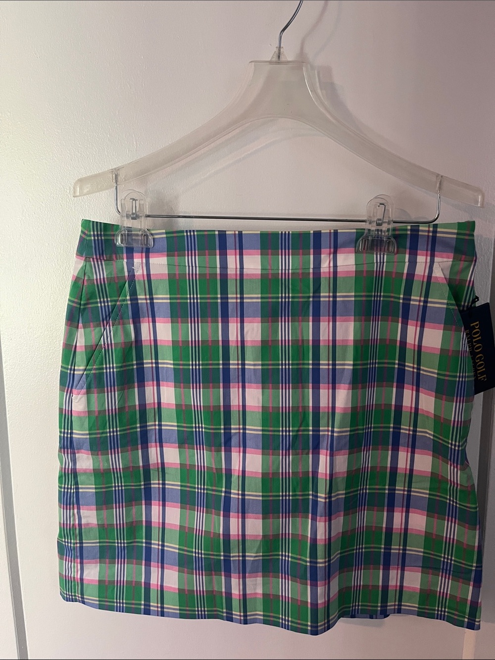 Polo by Ralph Lauren Green Plaid Mini Skirt with Blue & Pink Stripes